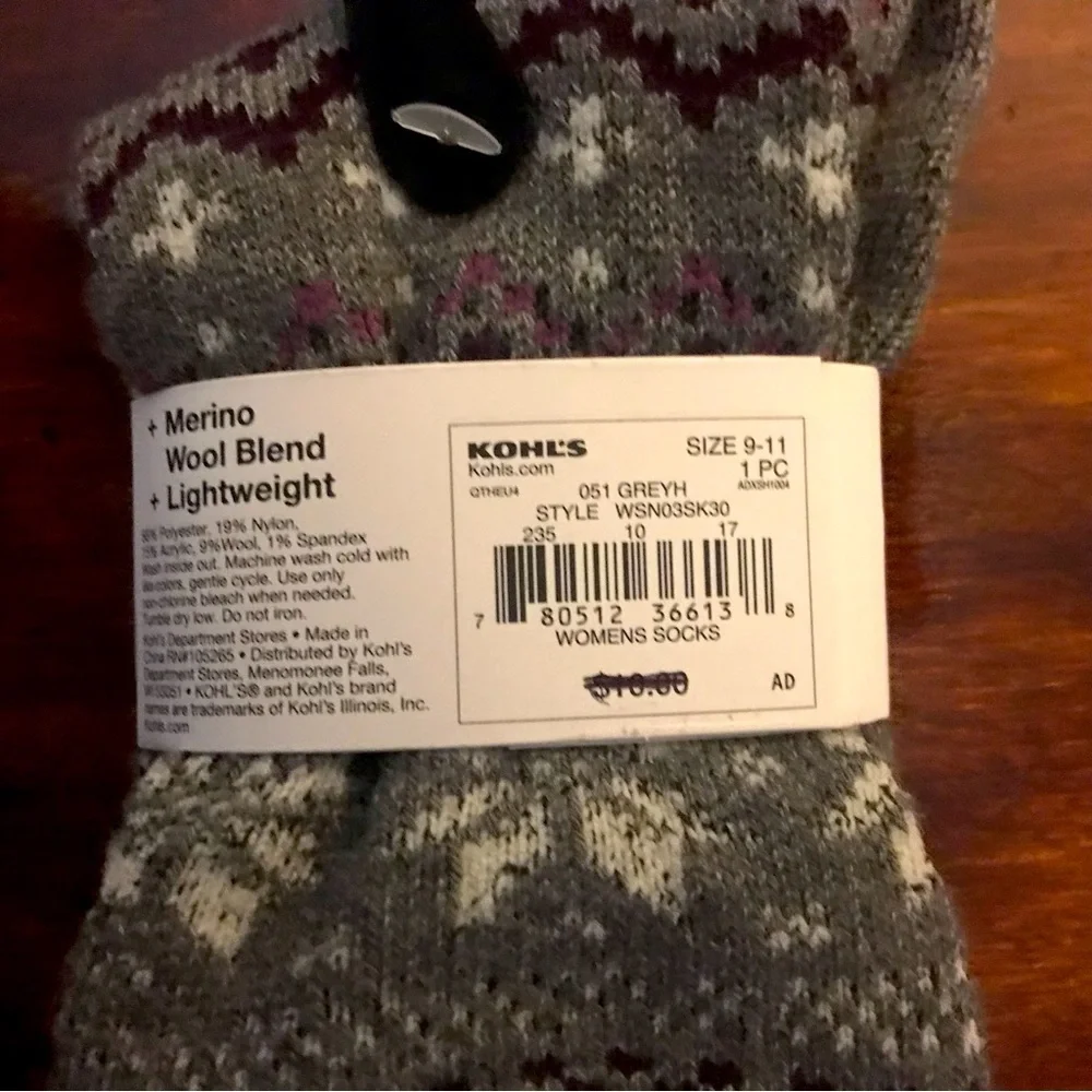 NWT—SONOMA—Women’s Gray, Burgundy, & White Merino Wool-blend Socks